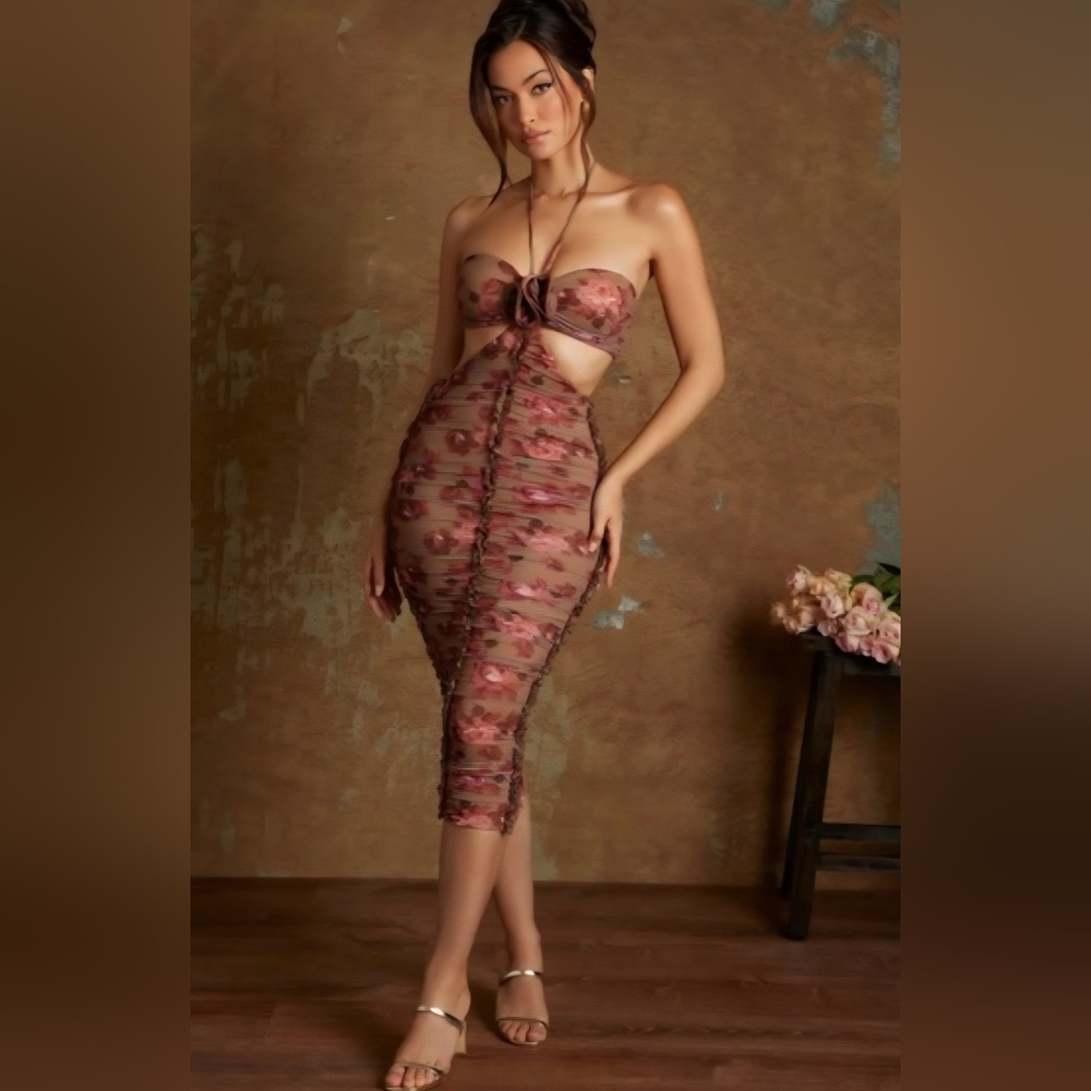 Oh Polly Strapless Midi Dress in Mauve Pink